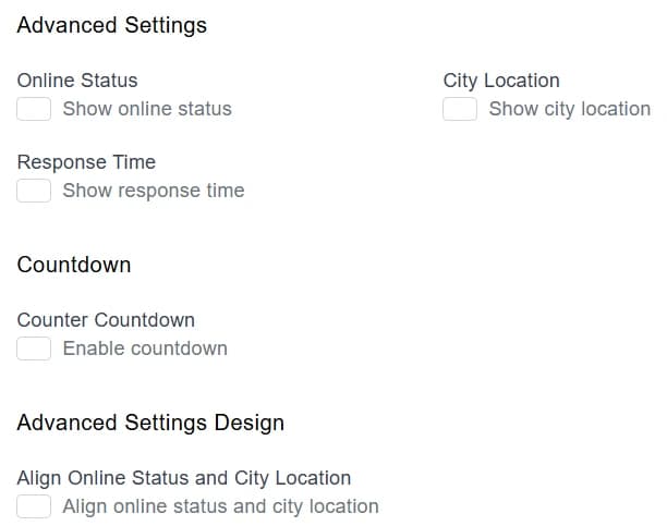 Advanced settings landing page