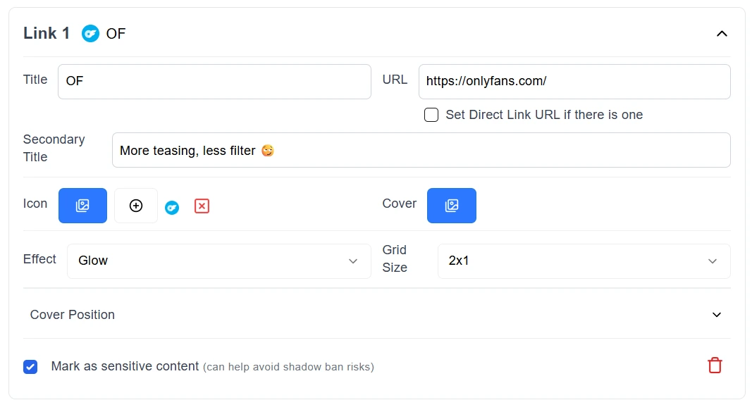 Custom link section on landing page