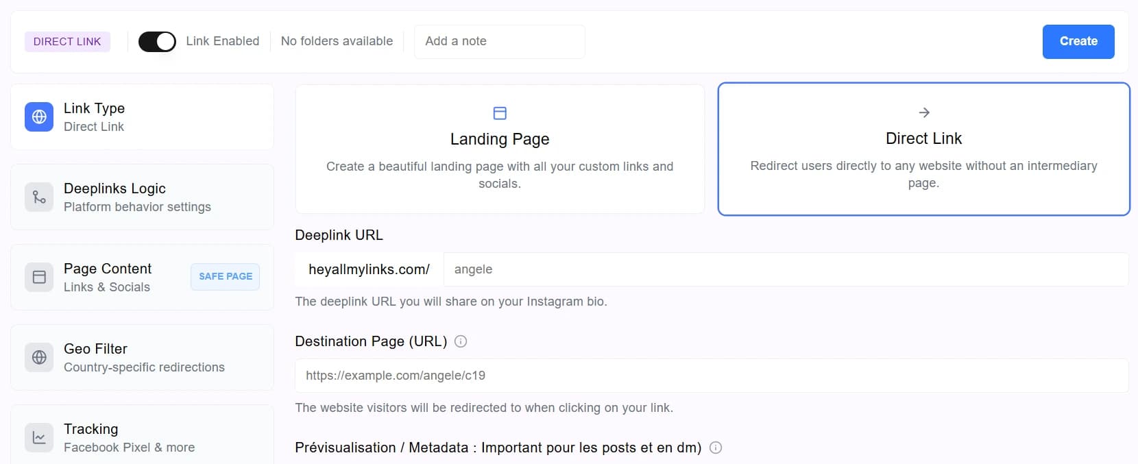 Direct link bio tool