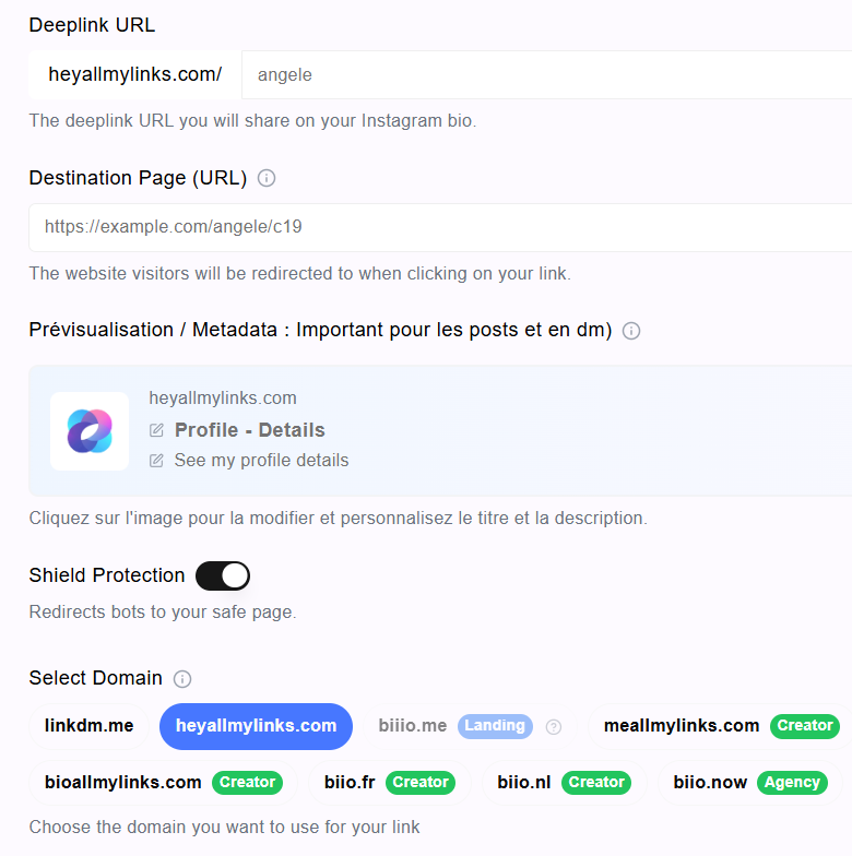 Setup a direct link for link in bio tool