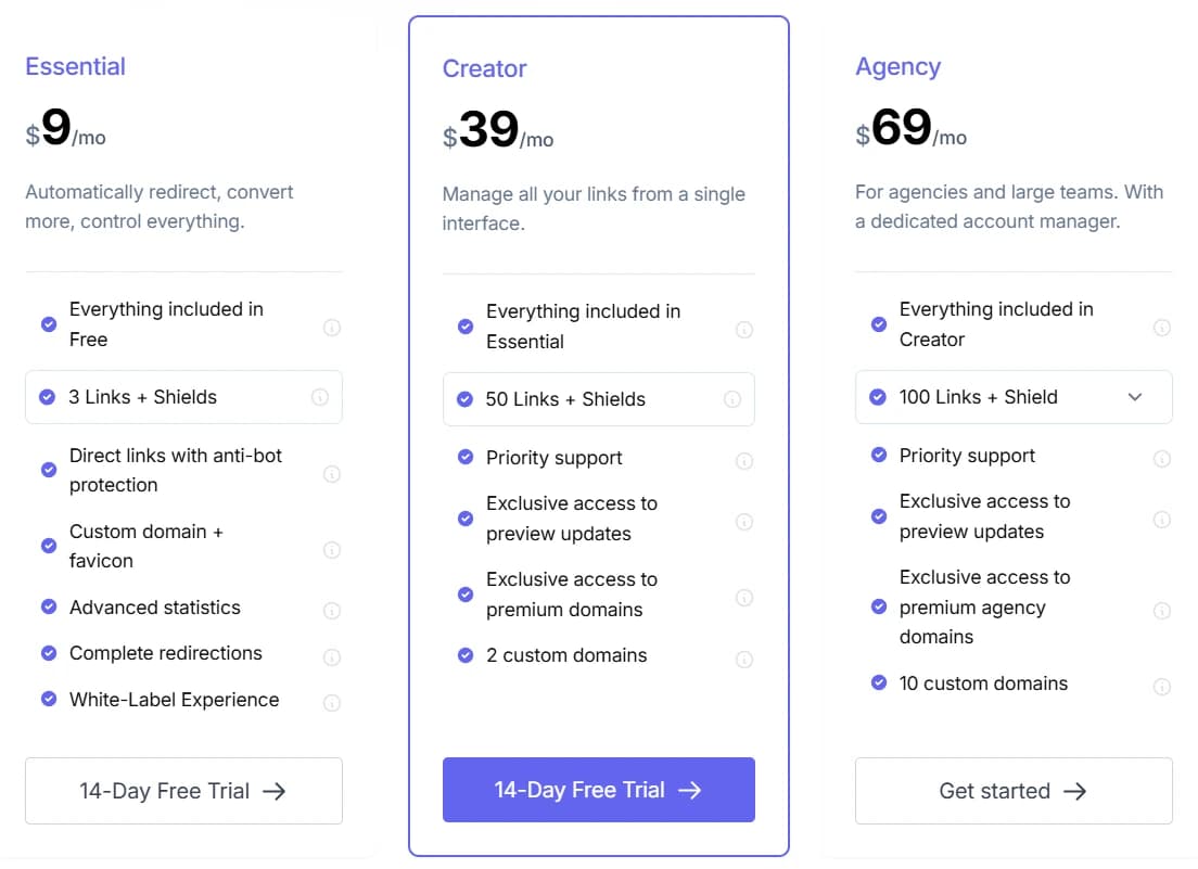 Plans and pricing LinkScale bio link tool
