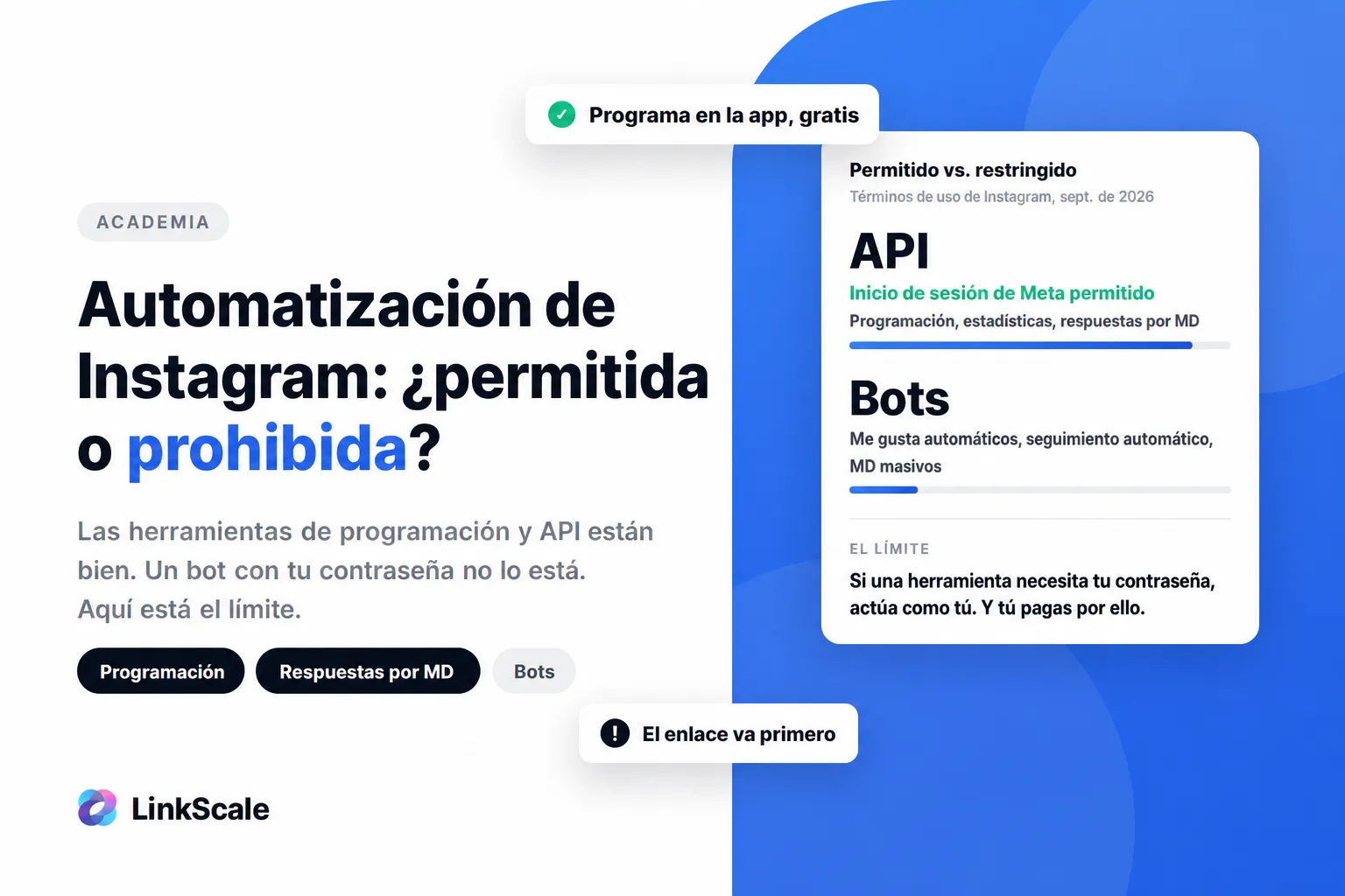 Automatización de Instagram: qué está permitido y qué puede hacer que te baneen (2026)