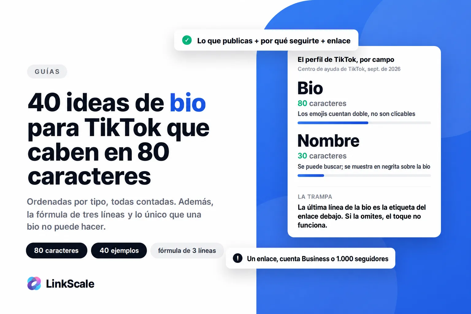 Ideas para biografías de TikTok: 40 ejemplos que caben en 80 caracteres (2026)