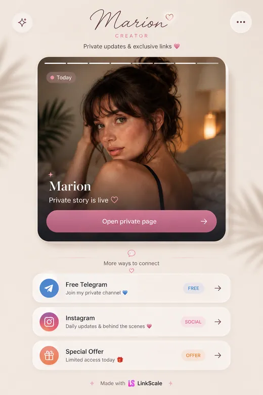 Link in bio page example, MYM creator, built with LinkScale