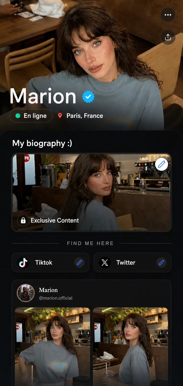 Link in bio page example, Exclusive content, built with LinkScale